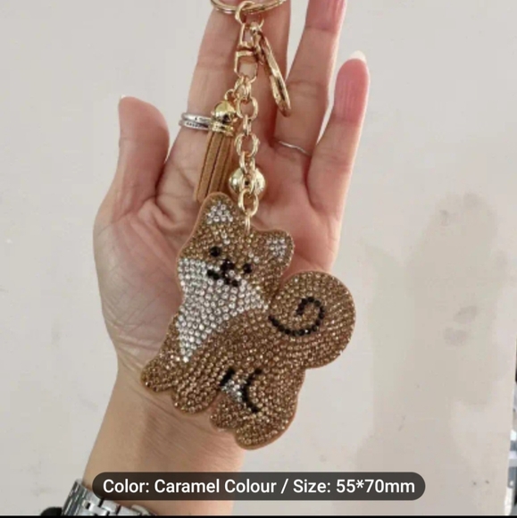 NWT Brown & White Rhinestone Dog keychain/bag charm. - Picture 1 of 1